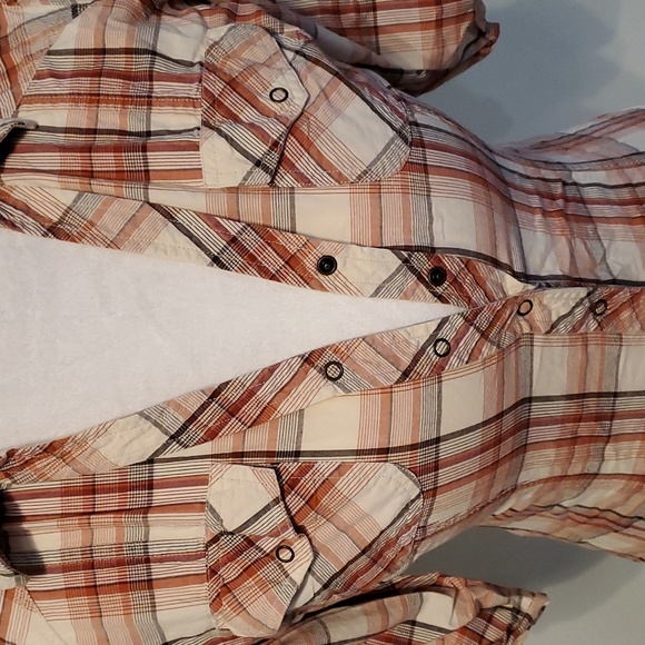 Orange Plaid Snap button down - Picture 2 of 8